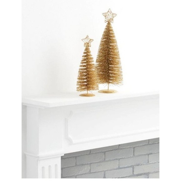 Gold glitter bottlebrush tree set with star 10" & 14" Christmas or all year deco - Picture 3 of 3